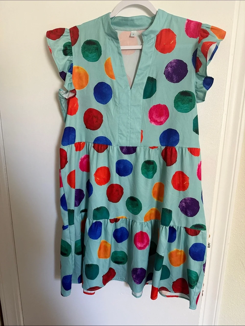 Girls' Mint Polka Dot Ruffle Sleeve Dress - Colorful Dots